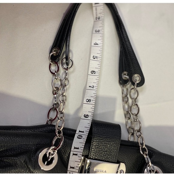 Furla Black Pebbled Leather Tote Bag Silver Chain Shoulder Strap Slouchy Hobo - Picture 15 of 15